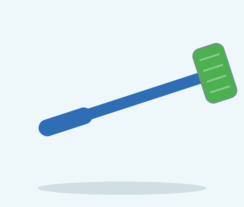 Illustration of a blue long handled algae scraper with a green scrub pad
