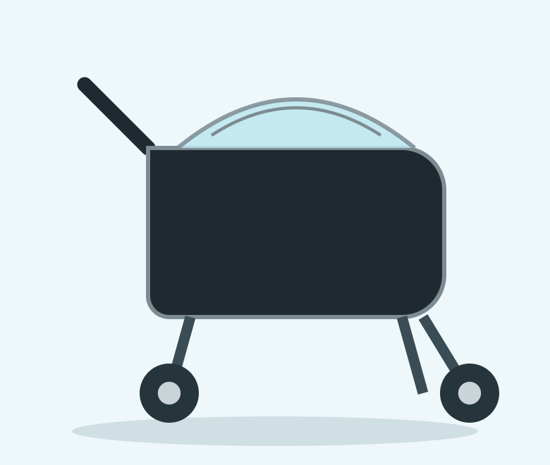 Illustration of a black lightweight three wheel pet stroller