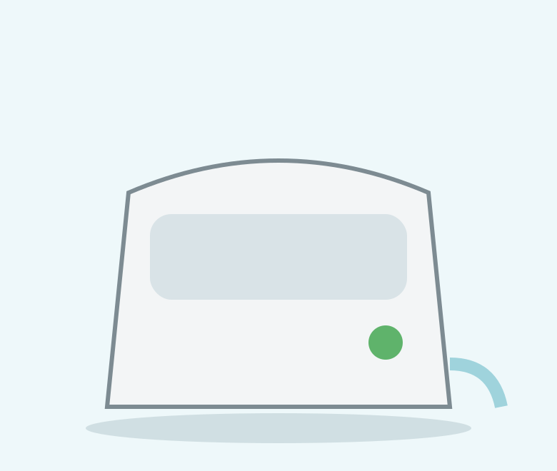 Illustration of a white self flushing cat box with a water hose