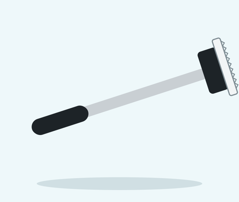 Illustration of a long silver fiberglass hand scraper with a white serrated plastic card blade
