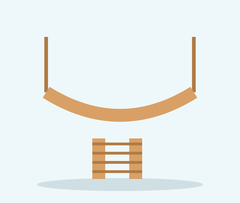 Illustration of a wooden hammock swing and climbing ladder