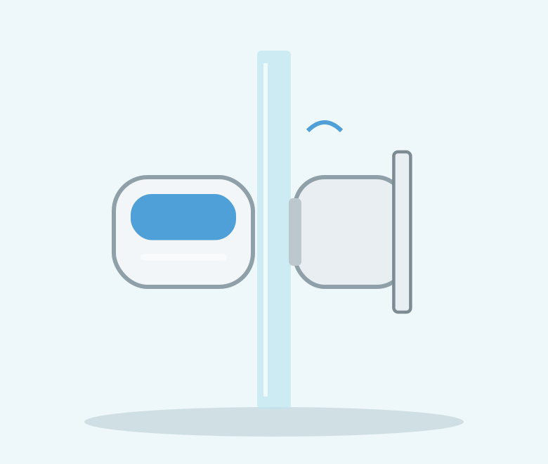Illustration of a small white and light blue floating magnetic glass cleaner