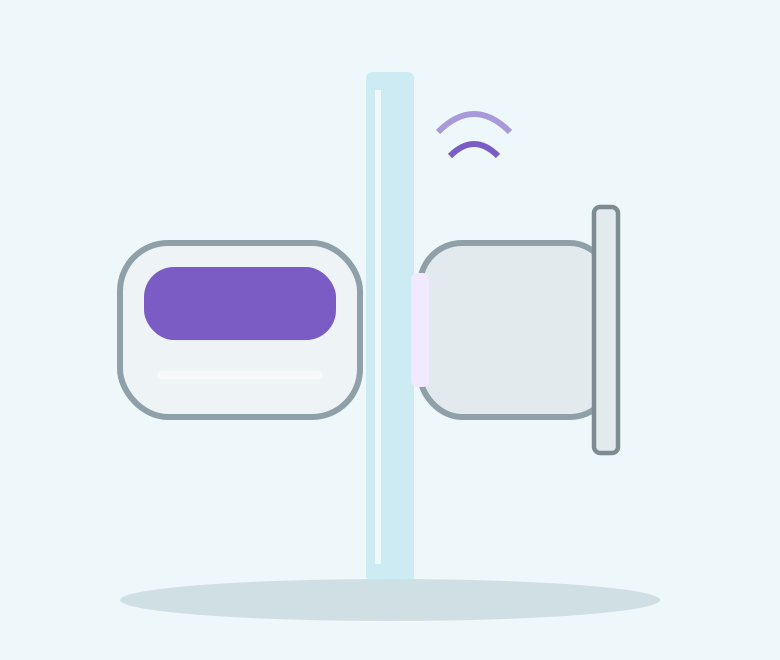 Illustration of a white and purple floating magnetic cleaner with a soft pad for acrylic tanks