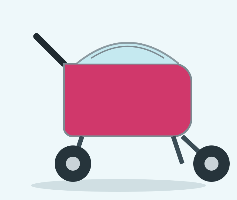 Illustration of a berry pink all terrain jogging pet stroller