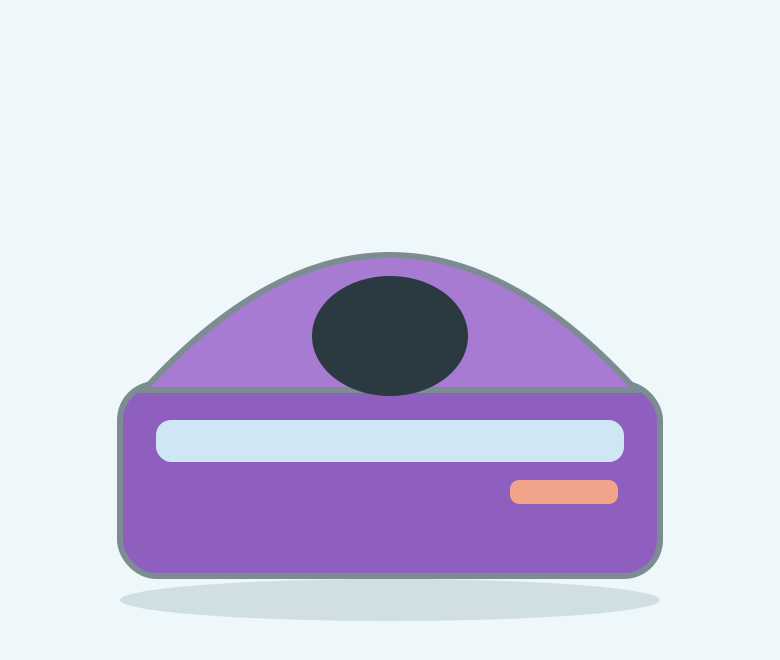 Illustration of a purple hooded self cleaning litter box with a crystal tray